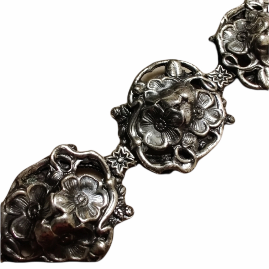 Antique Victorian Repousse Flower Bracelet